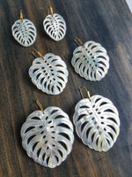 Monstera, mother of Pearl, black, handcrafted, statement, palm, philodendron, shell, Billie Lorraine, Jewelry, Statement Earrings