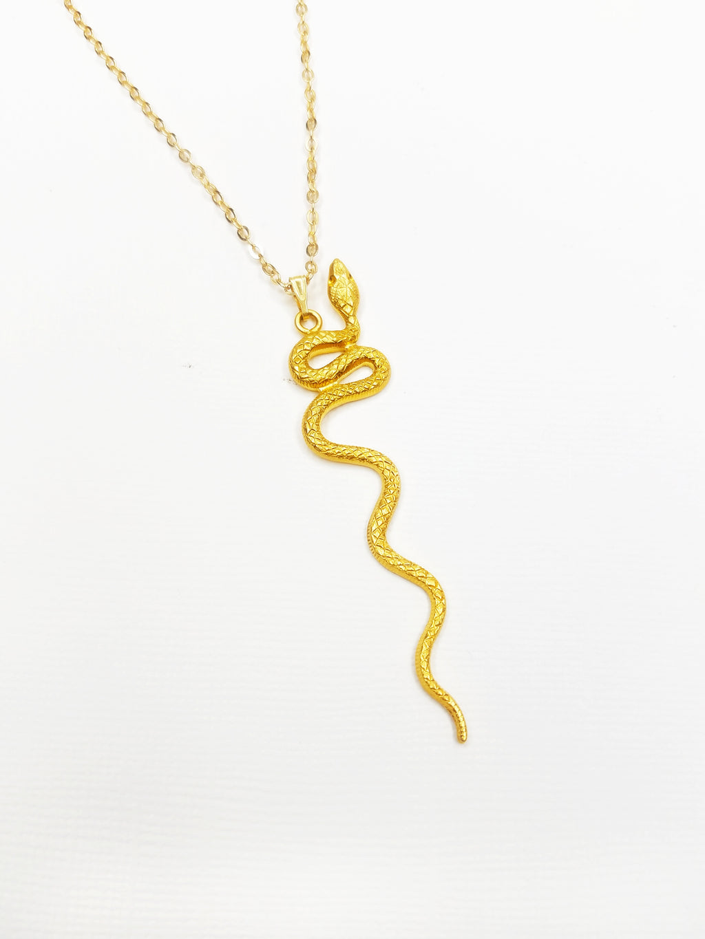 Necklace, Deco Snake, gold vermeil, with gold filled cable chain. Made by Billie Lorraine 