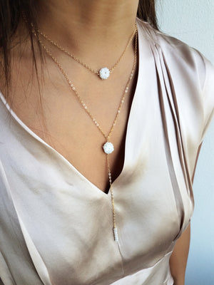 White tiny sliced druzy geode, Lariat necklace, Jewelry by Billie Lorraine
