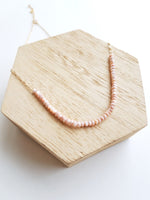 Pink Silverite necklace, collar length, gold filled chain, faceted roundels, handcrafted, designed by Billie Lorraine  