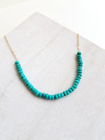 Turquoise necklace, collar length, gold filled chain, faceted roundels, handcrafted, designed by Billie Lorraine  